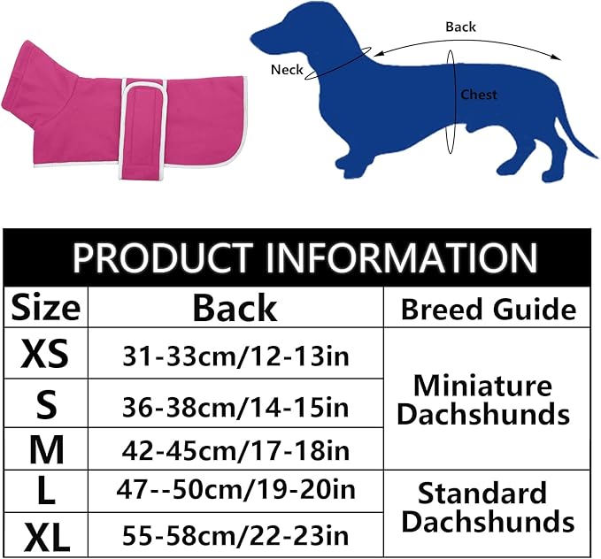 Geyecete Dachshund Sweaters for Dogs Dog Jacket,Dachshund Coat Perfect Dog Winter Coat with Padded Fleece Lining and high Collar,Dog Snowsuit with Adjustable Bands Sizes-Pink-XS