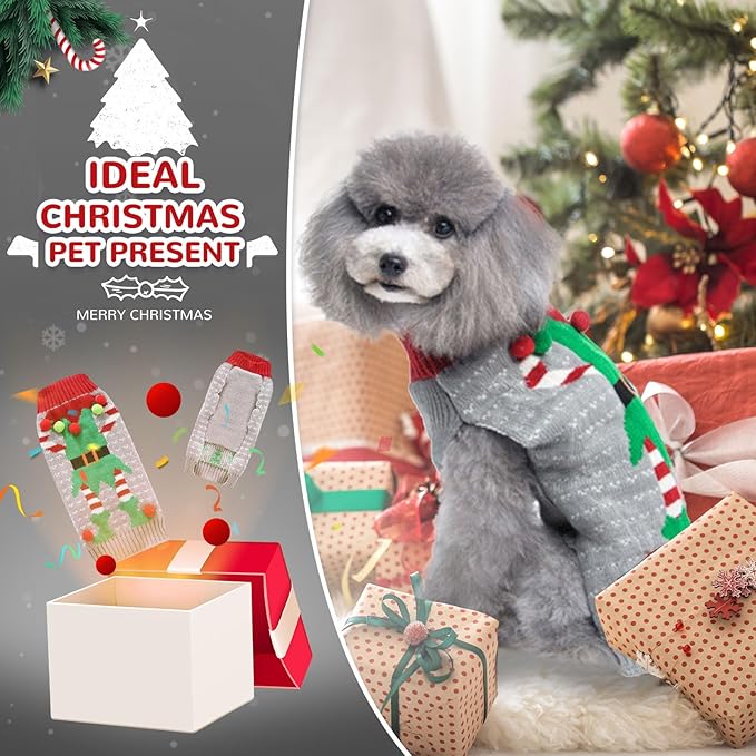 PETCARE Dog Christmas Sweater Ugly Elf Clown Cat Sweater Vest Pet Jumper Grey Green Holiday Dog Clothes Puppy Sweaters for Small Medium Large Dogs Cats Fall Winter Outfits Xmas Dogs Costume,XX-Small