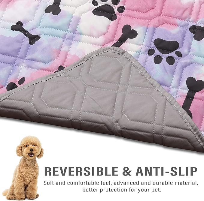 Dog Bed Cover for Pets Blankets Rug Pads for Couch Protection Waterproof Bed Covers Dog Blanket Furniture Protector Reusable Changing Pad (20X30, Red+Black Paw Bone)