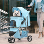 Magshion 3-Wheel Pet Stroller, Foldable Travel Jogger for Small & Medium Dogs & Cats (Up to 33lbs), Lightweight Carrier with Breathable Mesh Cover, Cup Holder & Storage Basket, Mint Green