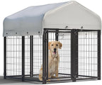8 Panels Large Dog Kennel Outside Outdoor Dog Kennel Large with Roof Heavy Duty Dog Kennel Outdoor Indoor Dog Playpen Enclosure Pet Pen House Fence Yard Kennel for Small Medium Large 4'x4'x4.4'