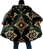 Mens Aztec Print Hoodie Heavyweight Cotton Fleece Jacket Zip Up Warm Long Sleeve Hooded Winter Midi Coat