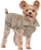 SPACE LION Dog Puffer Jacket, Down Winter Coat, Durable Outdoor Coat for Cold and Windy Conditions, Waterproof, Lightweight Jacket, Adjustable Fit for Small, Medium, Large Dogs(Khaki,10/S)