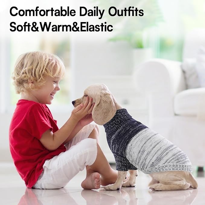 Queenmore Small Dog Sweater, Knitted Puppy Pullover, Soft Turtleneck, Long Sleeves, Blue, Small