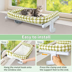 Sunhoo Cat Window Perch Hammock Sturdy Windowsill Bed Seat for Large Cats No Drilling No Suction Adjustable Kitty Shelf with Washable Cover Easy Assembly Holds up to 40 lbs 24.8 * 15 in (Green, L)