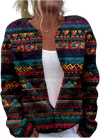 HOTYD Aztec Print Cardigans Sweaters for Women Crewneck Graphic Button Cardigan Casual Chunky Knit Sweater Fall Outfits