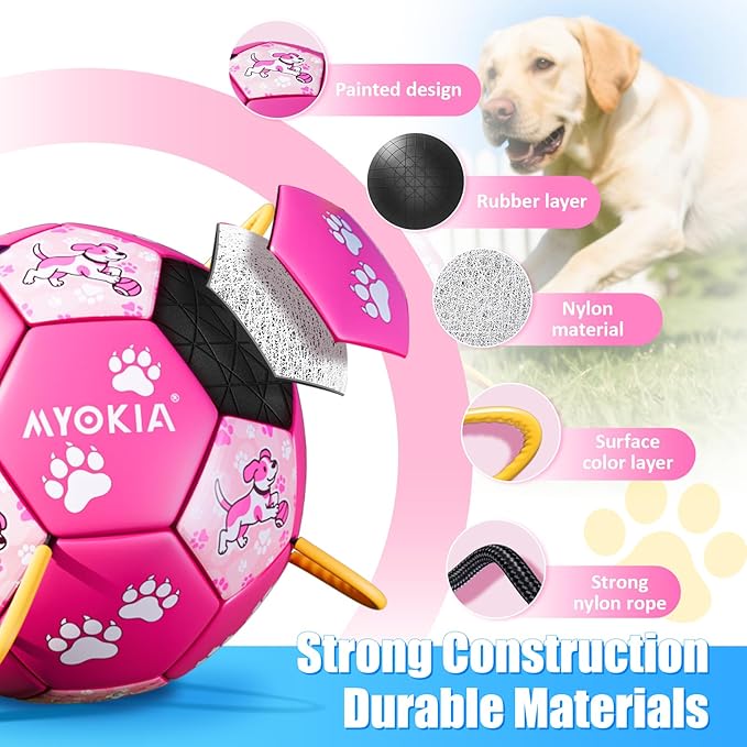 Size 2 Pink Dog Soccer Ball with Straps Durable Training Ball for Pets, Interactive Outdoor Dog Toy for Small to Medium Puppies Essential Pet Supplies