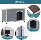Petsfit Large Dog House, Wooden Outdoor Dog Kennel w/Hinged Roof, Weatherproof Dog Houses for Small Dogs Outside w/Adjustable Foot Pads, 33.7" L X 22.6" W X 23" H, Grey