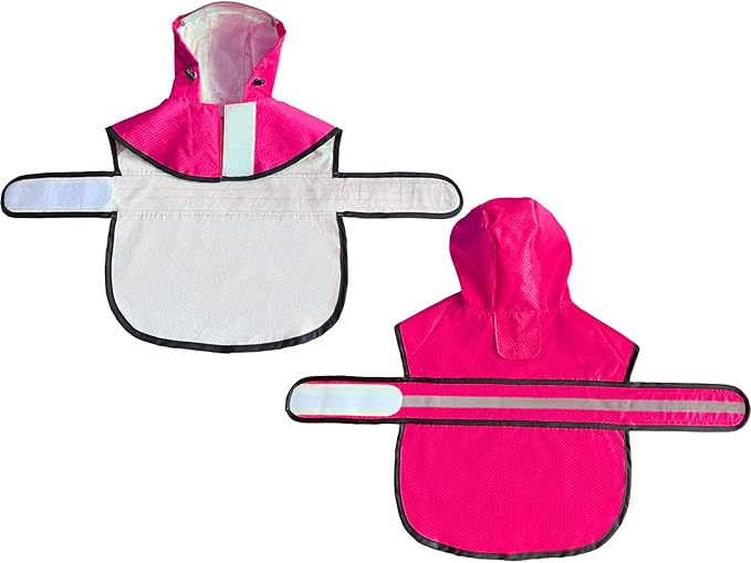 Dog Raincoat Waterproof Reflective Slicker - Lightweight Breathable Hooded Poncho Rain Coat Jacket with Adjustable Belly Strap and Leash Hole for Small Medium Large Dogs (Pink, Small)
