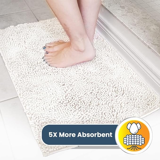 Muddy Mat® AS-SEEN-ON-TV Highly Absorbent Microfiber Door Mat and Pet Rug, Non Slip Thick Washable Area and Bath Mat Soft Chenille for Kitchen Bathroom Bedroom Indoor and Outdoor - White 24" x 120"
