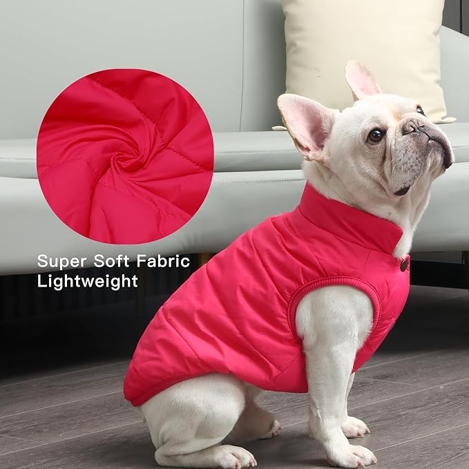 2 Layers Fleece Lined Warm Dog Jacket for Puppy Winter Cold Weather,Soft Windproof Small Dog Coat,Pink M