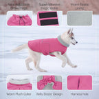 BRKURLEG Dog Winter Jacket, Warm Dog Winter Coats for Small and Medium Large Dogs, Reflective Adjustable Pet Cold Weather Coats, Waterproof Dogs Snow Jacket Clothes Fleece Vest XXL, Rose Red