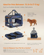 Feandrea 24 Inches Collapsible Soft Dog Crate, Portable Travel Dog Crate for Indoor and Outdoor Use, Dog Carrier Kennel with Safety Zippers, for Living Room, Car, Travelling, Campin, Dark Blue UPDC60Z
