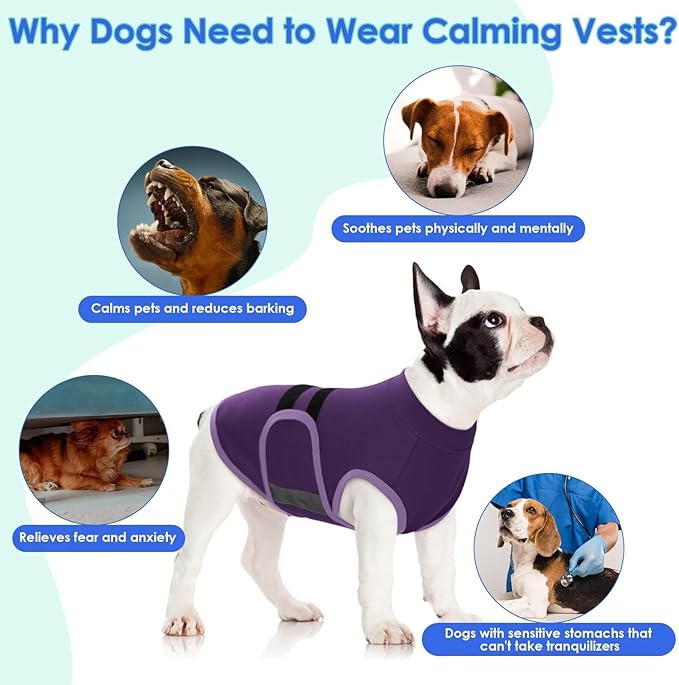 MIGOHI Dog Anxiety Relief Coat,Comfort Anxiety Vest for Dogs,Adjustable Dog Anxiety Calming Wrap for Fireworks,Thunderstorms,Travel, Separation, Anxiety Jacket for Large Dogs,L,Purple