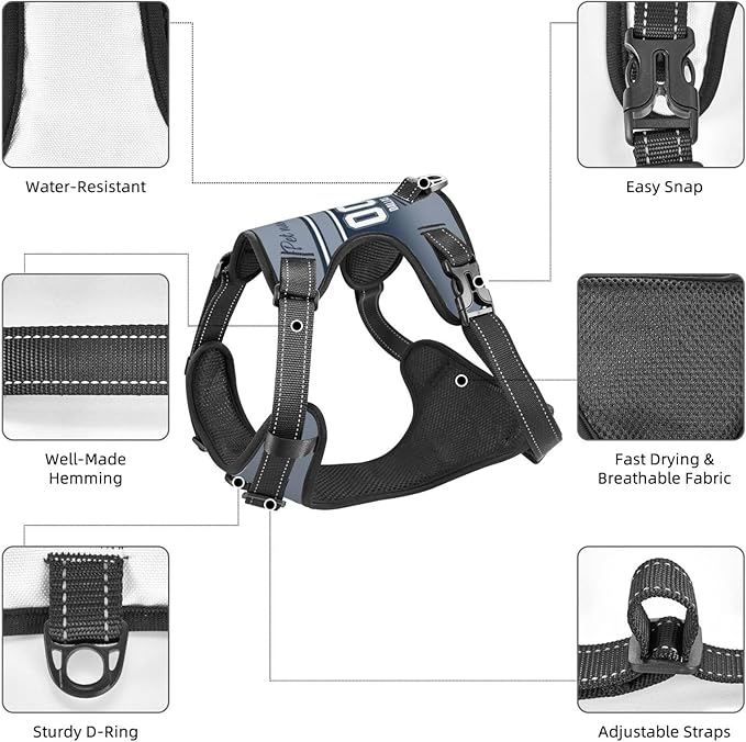 Custom Football Dog Harness with Reflective Stripes Personalized Name and Number Dog Vest Harness with Pet Traction Rope for Small Medium Large Dog
