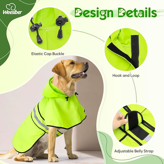 Dog Raincoat - Waterproof Dog Rain Jacket with Leash Hole, Lightweight Hooded Pet Rain Coats, Reflective Doggy Slicker Poncho for Dogs Walking(M, Green)