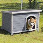 Petsfit Large Dog House, Wooden Outdoor Dog Kennel w/Hinged Roof, Weatherproof Dog Houses for Medium Dogs Outside w/Adjustable Foot Pads, 40.8" L X 26" W X 27.6" H, Grey