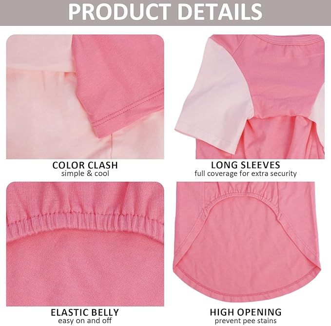 2 Pack Dog Shirt for Medium Dogs - Soft Breathable Summer Cool Tee, Lightweight Comfortable Clothes for Sensitive Skin Jack Russell, Shihtzu, Indoor Lounging, Walking, Park Play, Beach, Pink