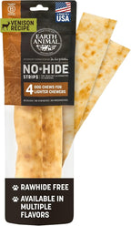 Earth Animal No Hide Strips - Natural Rawhide Free Dog Chew Strips, Venison - 4 Count