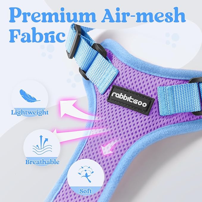 rabbitgoo Cat Harness and Leash Set, Escape Proof Soft Adjustable Vest Harnesses for Outdoor Walking, Easy Control Breathable Kitten Jacket with Reflective Strips, Purple & Blue, M