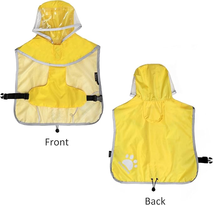 MAMORE Dog Raincoat Waterproof, Lightweight Adjustable Dog Rain Coat Hooded Poncho with Reflective Strip for Large Medium Small Dogs (Yellow, Large)