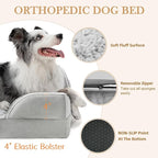 Comfort Expression Orthopedic Dog Bed for Large Dogs 36x27 Inch, Waterproof Egg Crate Foam Large Pet Bed with Removable Bolsters, Dog Couch with Washable Cover & Non-Slip Bottom, Grey White