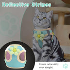 Cat Harness and Leash Set for Walking Escape Proof, Adjustable Kitten Harness Breathable Mesh with Reflective Strips Harness with Flower for Kitty Puppy Bunny Green S