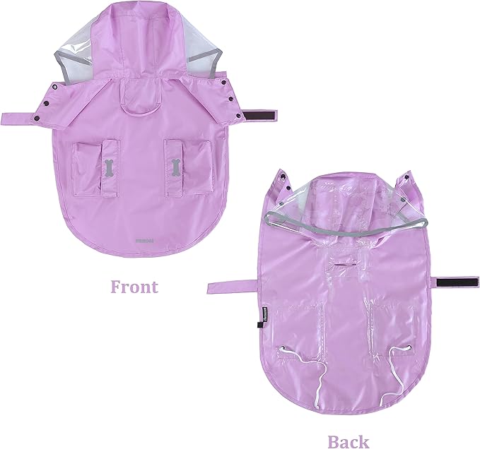 Waterproof Dog Raincoat, Adjustable Reflective Lightweight Pet Rain Clothes with Poncho Hood(X-Large, Light Purple)