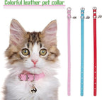 Weewooday 6 Pieces Leather Cat Collar with Bell Cute Pet Leather Kitten Collar for Boy Girl Cats with Safety Elastic Strap for Small Kitten Puppy(Classic Color)