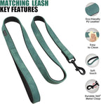 Didog Soft Padded Leather Dog Collar and Leash Set, Adjustable Dog Lead and Collar Set with Metal Buckle, Breathable Pet Collars with 4FT PU Leather Leash for Small Medium Dogs, Green, M