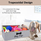 Large Dog Toy Basket Collapsible Dog Toy Box Fabric Trapezoid Dog Toy Bin Storage for organizing pet Toys/Blankets/leashes/Rope Toys/Clothing-Can be Personalized-Slub Gray