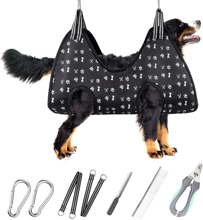 Pet Dog Grooming Hammock Harness for Nail Trimming (XXL 120lb), Dog Sling for Cutting Nail, Dog Hanging Holder Hanger for Clipping Nail with Nail Clippers, Nail File, Pet Comb