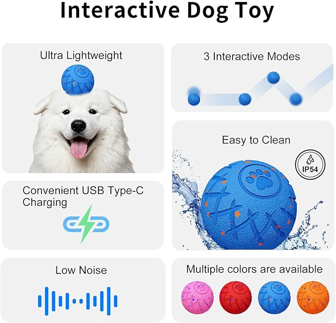 Interactive Dog Toys Dog Ball,Durable Motion Activated Automatic Rolling Toys for Medium/Large Dogs,Automatic Moving, Bouncing,and Rotating,E-TPU Material, IP54 Waterproof (Blue)