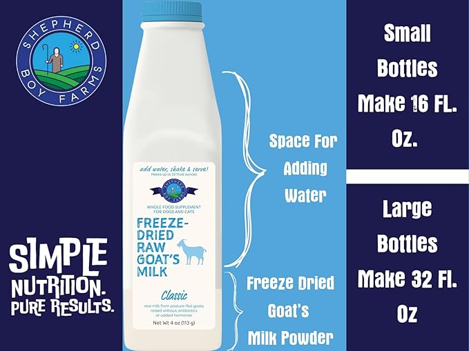 Shepherd Boy Farms Freeze Dried Raw Goats Milk with Probiotics for Dogs & Cats (Super Fruits), Organic USA Fruit, Digestible Goat Milk Powder, Raw Nutrition, High Protein Food Toppers - Makes 32 FL OZ