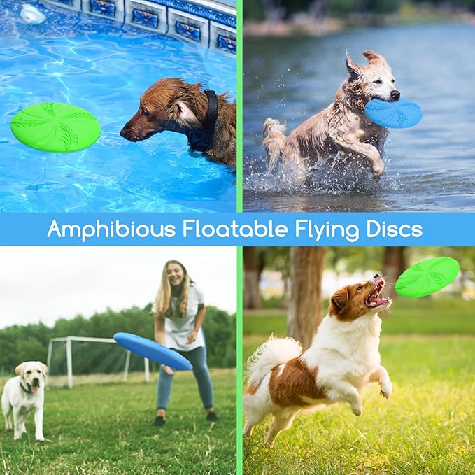 Nobleza 2 Pack Dog Flying Disc Flexible Floatable Dog Disc Toy for Long-Distance Flies and Floats， Lightweight Soft Flying Discs Toy for Small Medium Large Dogs to Fetch & Catch， Blue & Green