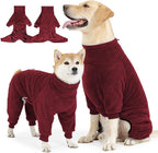 Dog Winter Coat, Warm Fleece Dog Jacket, Windproof Pullover Jumpsuit, Full Body Pet Pajamas Onesie, Cold Weather Clothes for Medium Large Dog(Small,Red)