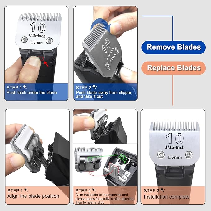 Pet Dog Grooming Detachable Ceramic Blades Kit,Compatible with Andis,Oster A5,Wahl KM10 Clippers,Cut Length 1/8"(3.2mm) to 1/2" (13mm),7FC+5FC+4FC+3-3/4FC