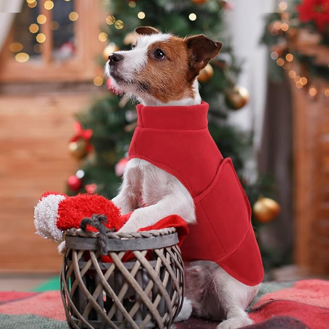 Queenmore XXS Dog Sweaters, Soft Fleece Vest Pullover Dog Jacket with Leash Hole, Warm Winter Dog Clothes Cold Weather Doggy Dachshund Sweater for Small Dogs Cats Boy or Girl (Red, XXS)