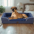 Orthopedic Dog Beds for Large Sized Dogs, Waterproof Memory Foam Large Pet Bed with Sides 36x27Inch, Non-Slip and Egg-Crate Foam Big Dog Couch Bed with Removable Washable Cover, Navy Blue