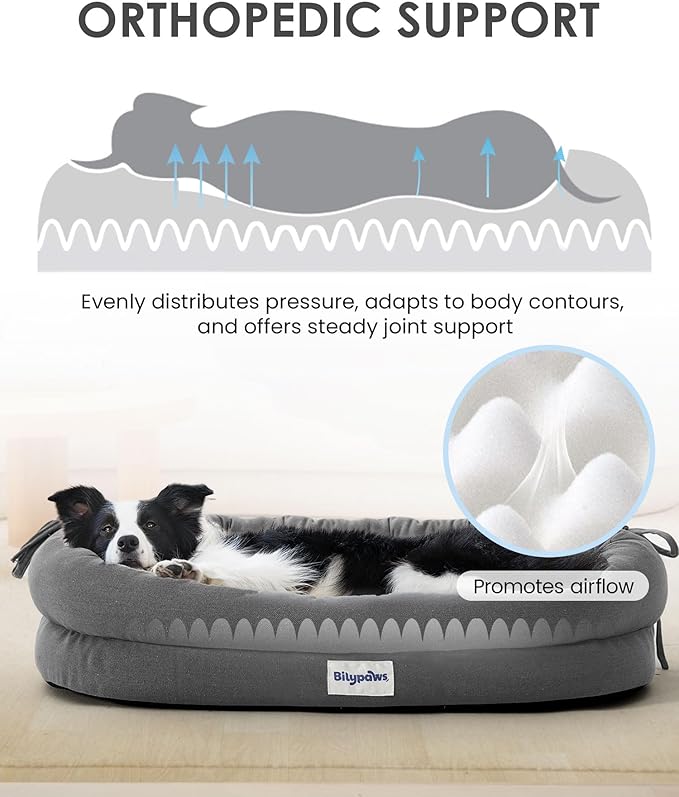 Orthopedic Dog Bed for Large Dogs, Pet Sofa Bed with Egg Crate Foam, 4-Sided Bolster, Removable Washable Cover & Anti-Slip Bottom, X-Large Dark Gray