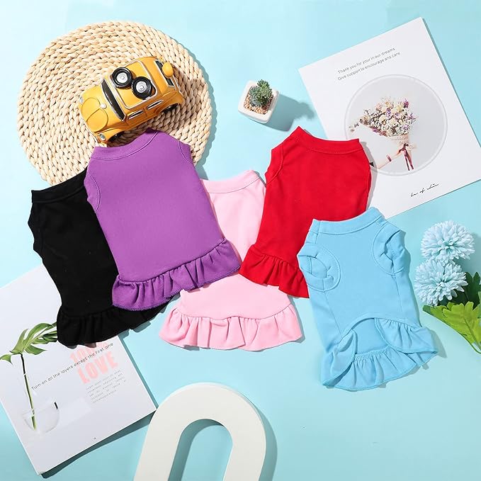 6 Pieces Dog Dresses Shirt Skirt Sleeveless Dress Breathable Pet Shirts with Ruffles Puppy Sundress Outfits for Dogs and Cats (S Size)