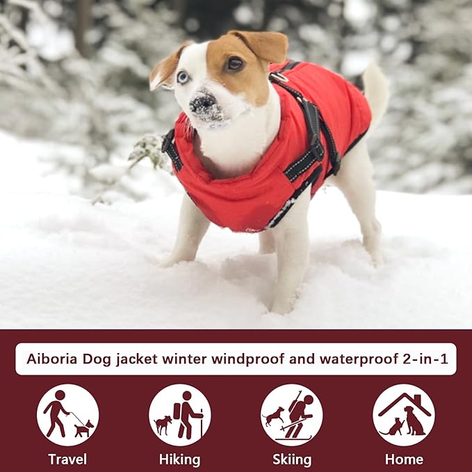 Aiboria Dog Jacket Coat Windproof Warm Pet Fleece Vest Dogs Sweater Padded Vest with Chest Strap Harness Red 4XL