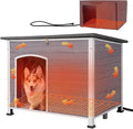 GUTINNEEN Heated Dog House Outdoor 43.3" Large Dog Kennel with Metal Frame Insulated Dog Crate Cage for Large Dogs Outside with Heater and Insulated Liner, Grey