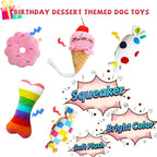 Dog Birthday Toys Girl, Squeaky Plush Birthday Cake Hat Bandana, Birthday Gifts for Small & Medium Dog, 9 Pack Pink