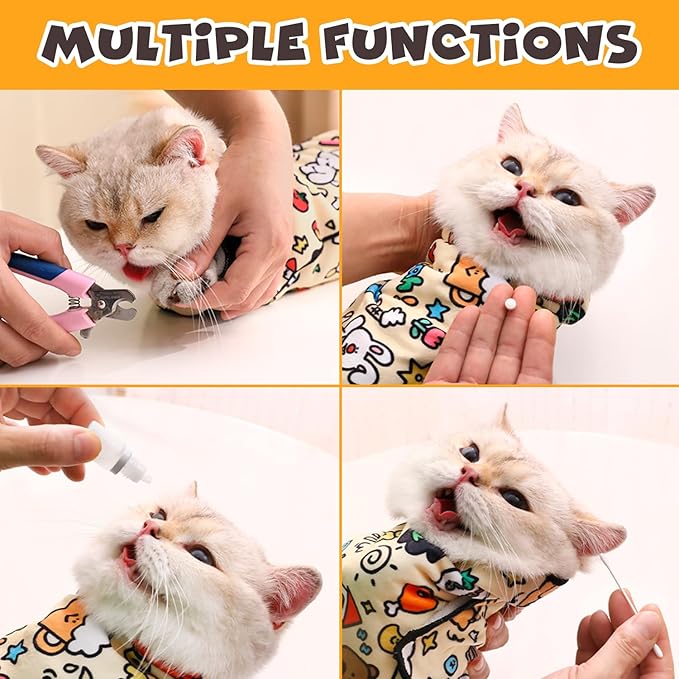 Cat Grooming Wrap, Self-Adherent Soft Cat Blanket to Wrap, Nail Clipping, Anti-Bite, Anti-Scratch, Anti-Escape Calming Wrap (Christmas, 3-6 lbs)