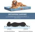 Outdoor Orthopedic Dog Bed, Waterproof Dog Bed for Large Dogs 36x27 Inch, Egg Crate Foam Pet Mat with Washable Removable Oxford Cooling Cover, White Blue
