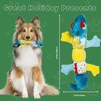 Crinkle Dog Toys Squeaky Plush No Stuffing Cute Puppy Stuffless Tough Rop Pull Toy, Fun Dog Stuffed Animals Durable Chew Set for Small Medium Large Pup (Large, Blue Chameleon)