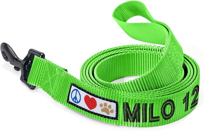 Pawtitas Personalized Dog Leash Embroidered Customize with Your Pet Name & Phone Number Puppy 6 ft Long Extra Small Green Custom Engraved Name, Green ✅ Solid, Customized 2XS (Pack of 1)