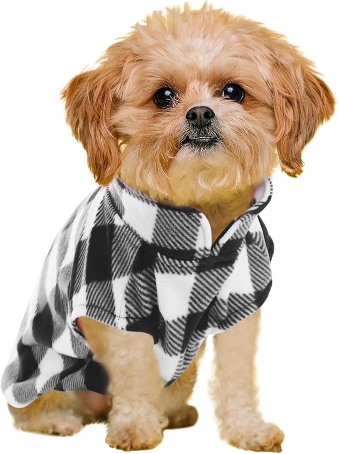 Kama Bridal Dog Spring Autumn Winter Coat Pullover Fleece Vest for Cats & Dogs - Thin Sweater, Black & White Plaid (Black, XXS)