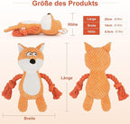 Dog Toys, Dog Squeaker Toys with Crinkle Paper, Stuffed Animal Dog Plush Chewing Toy, Cotton Rope Interactive Toys for Puppy, Small, Middle Dogs (Orange Fox)